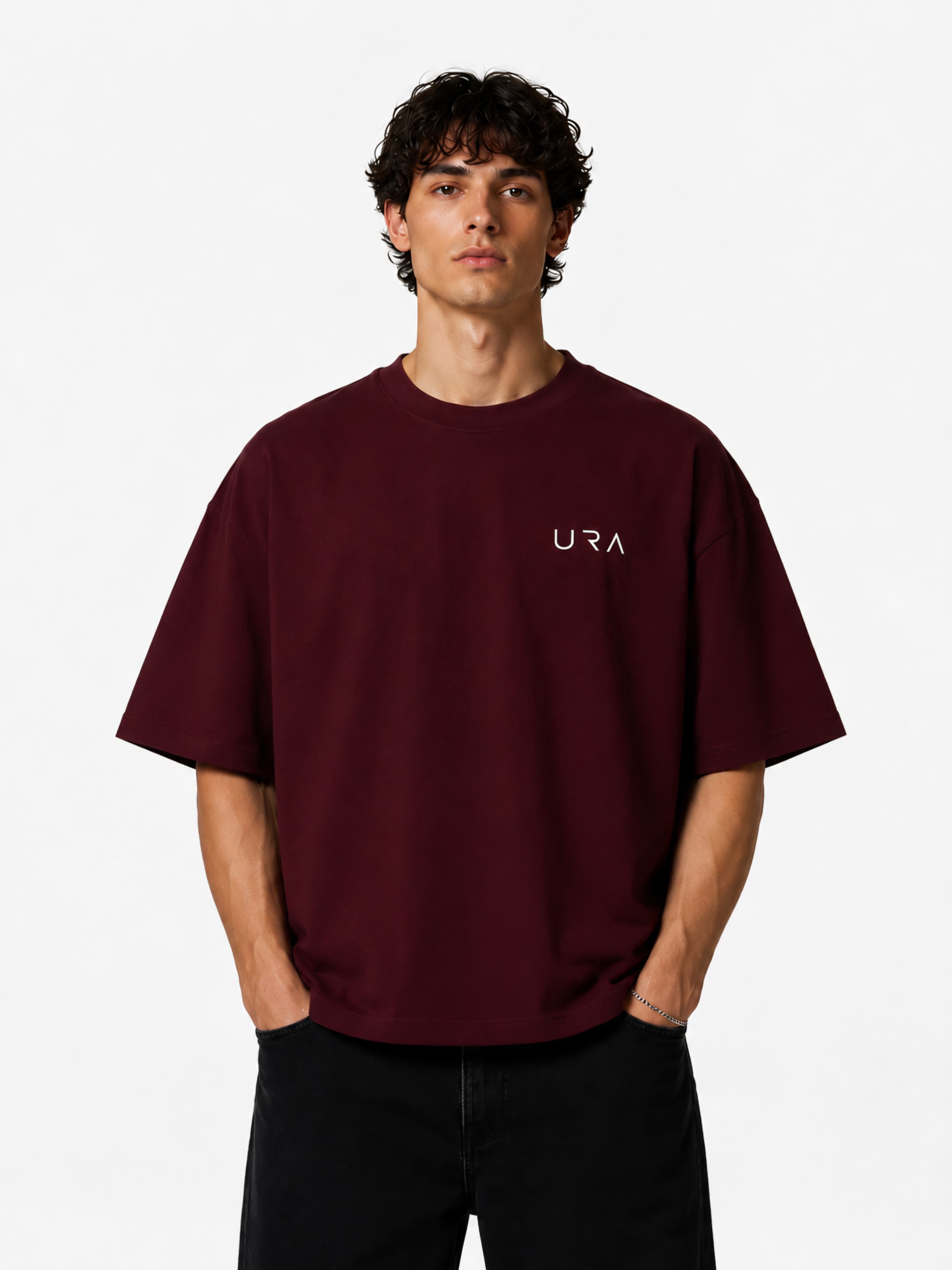 URA Box Fit Tee-Burgundy